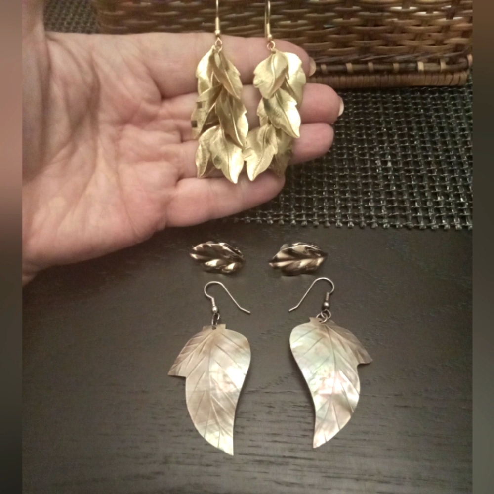 Gold Leaf Motif Pierced Earrings Bundle